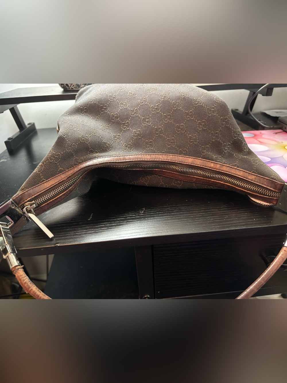 Vintage Gucci Dark Brown GG Monogram Canvas Hobo Bag - Tom Ford Era - Picture 7 of 16